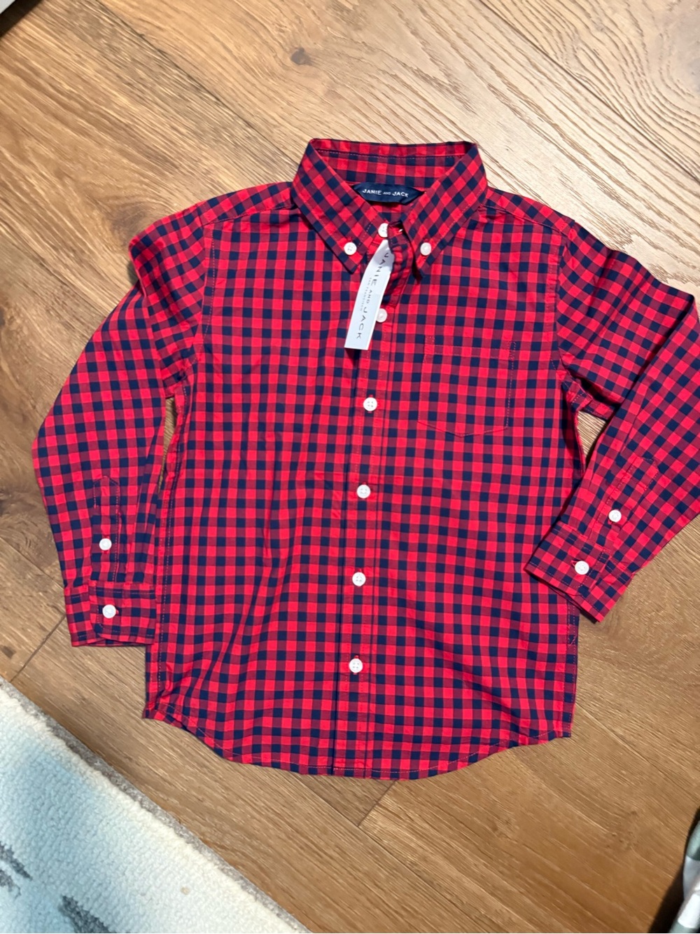 Janie and Jack Red and Navy Plaid Button-Down Shirt